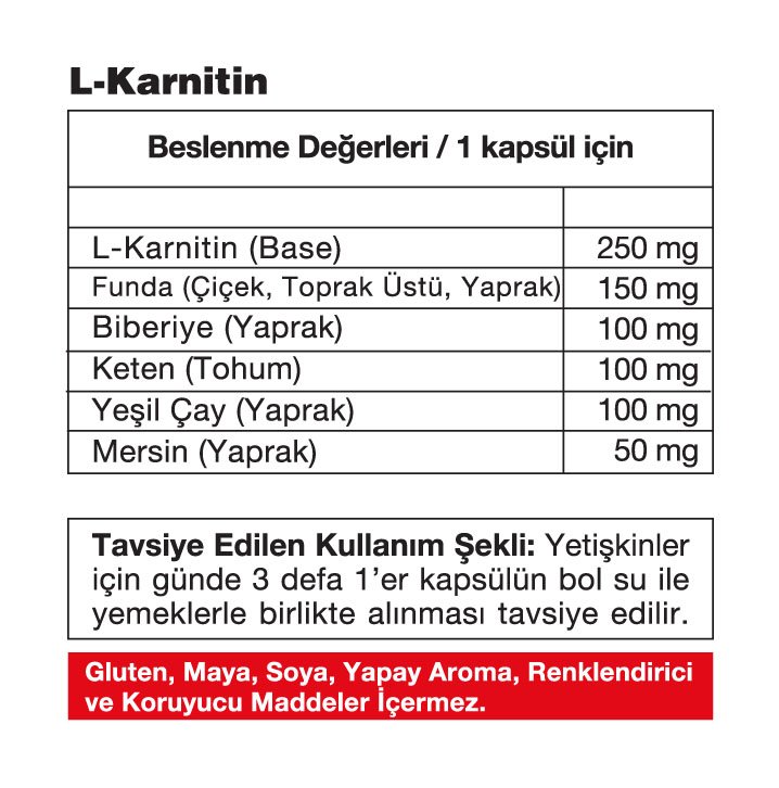 L carnitine Form Kapsül Hapı Diet hapı Zayıflama Kilo verme