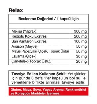 RELAX - VALERIAN ROOT WITH ST. JOHN'S WORT COMPLEX - Kediotu kökü ve sarı kantaron & Melisa